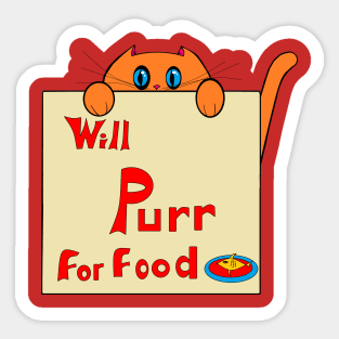 Cute Kitty, "Will Purr for Food" Sticker